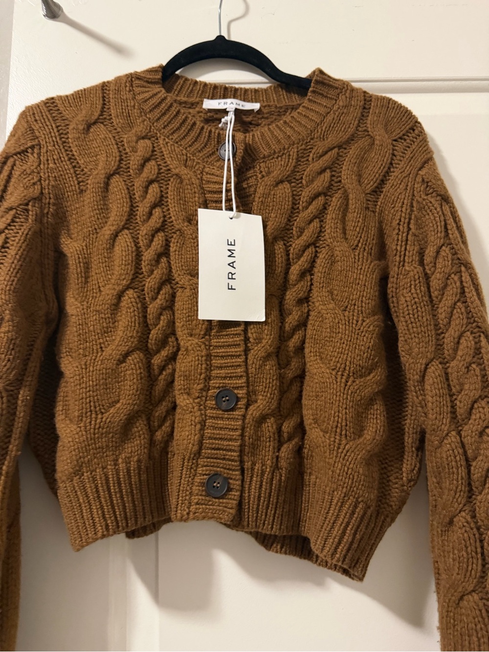 Frame Women's Cable Knit Button Cardigan - Brown